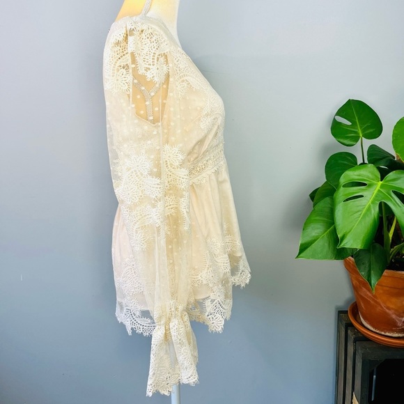 NEW | Anthropologie Champagne & Strawberry Ivory Lace Blouse - Picture 7 of 13